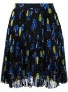 Msgm - Watercolour Cherry Print Pleated Skirt - Women - Polyester - 40, Black, Polyester
