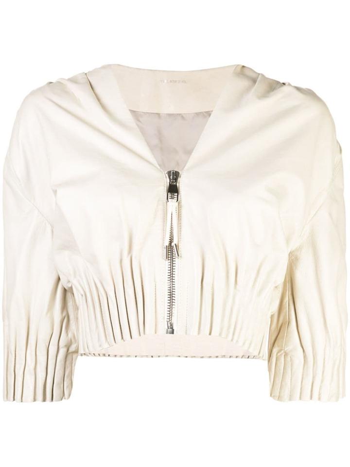 Yigal Azrouel Cropped Ruched Jacket - Neutrals