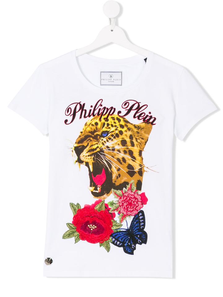 Philipp Plein Junior Cyrstel But Tiger T-shirt - White
