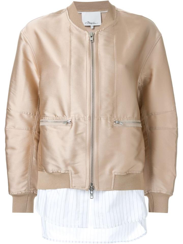 3.1 Phillip Lim Shirt Tail Bomber Jacket, Women's, Size: 0, Brown, Silk/polyester
