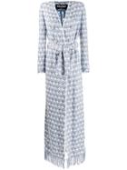 Balmain Fringe Detail Belted Coat - Blue