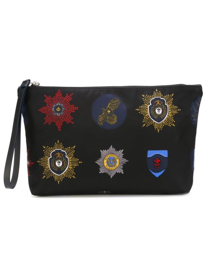 Alexander Mcqueen Skull Badge Print Clutch, Men's, Black, Calf Leather/polyamide