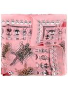 Alexander Mcqueen Leopard And Skull Print Scarf, Women's, Pink/purple, Silk