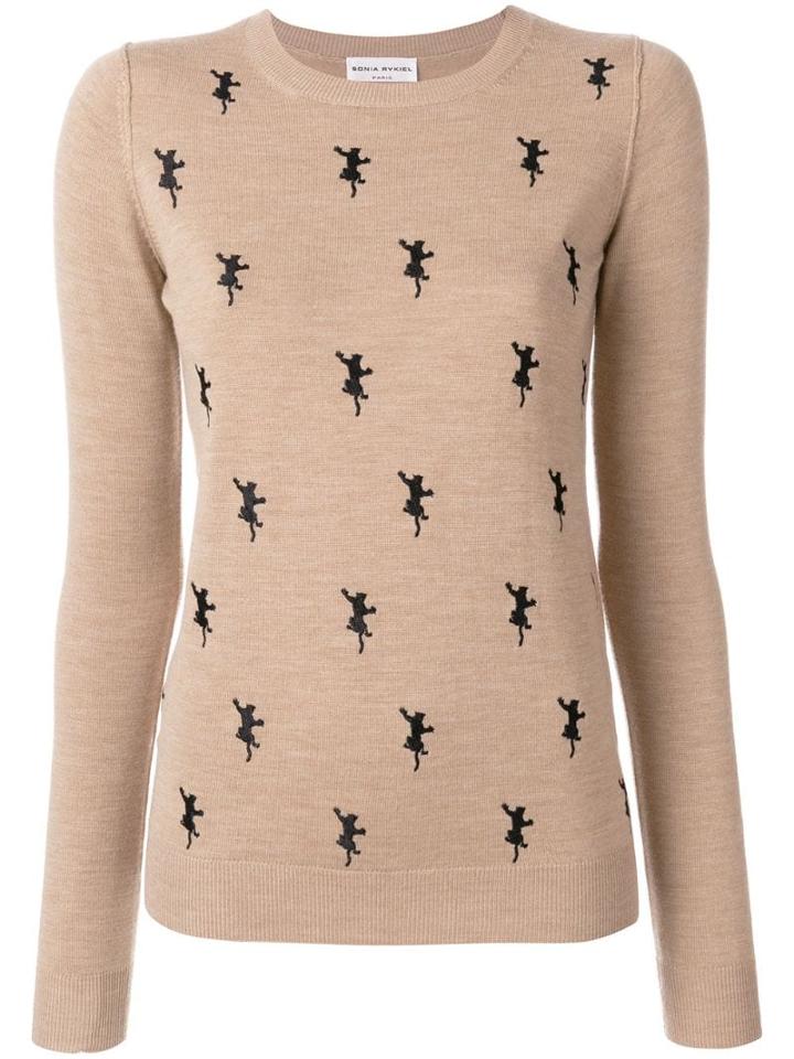 Sonia Rykiel Embroidered Panther Jumper - Neutrals