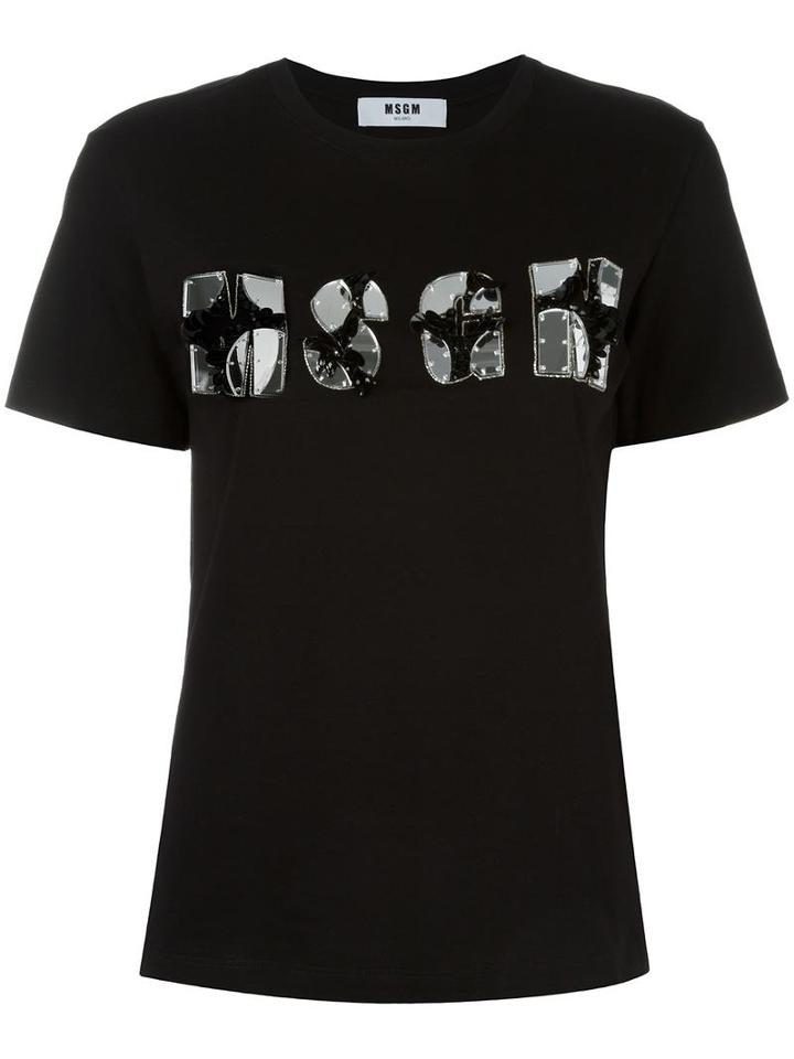 Msgm Metallic Logo T-shirt, Women's, Size: 42, Black, Cotton