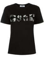 Msgm Metallic Logo T-shirt, Women's, Size: 42, Black, Cotton