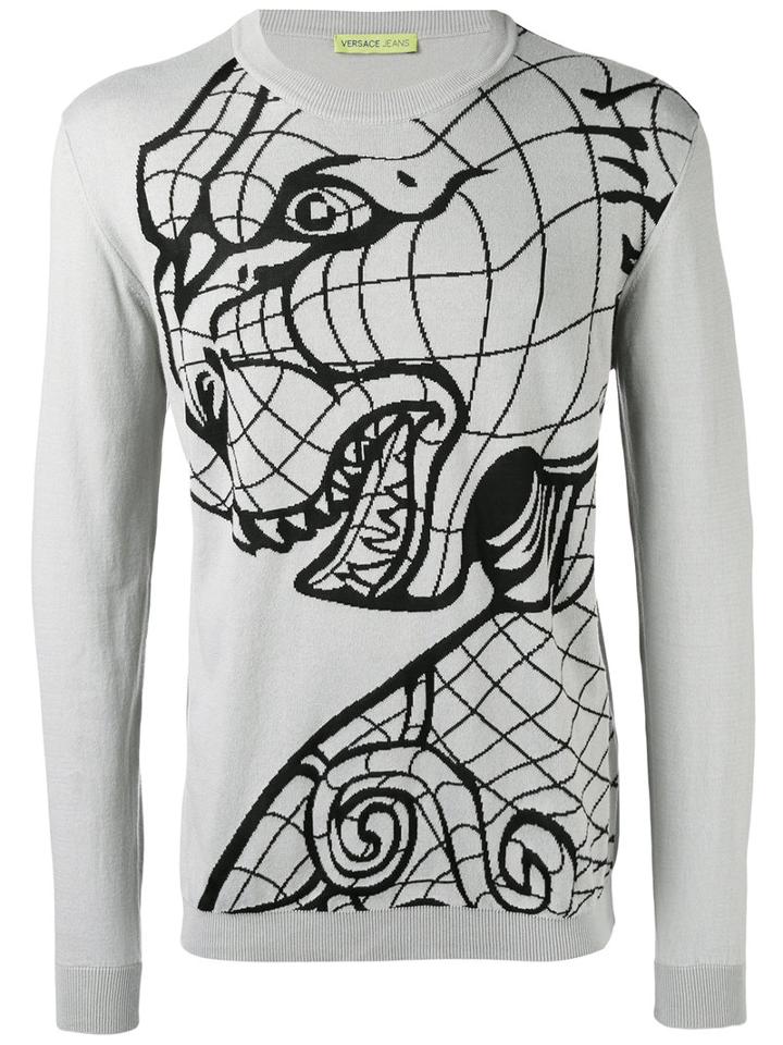 Versace Jeans Tiger Print Sweatshirt, Men's, Size: Medium, Grey, Cotton/viscose