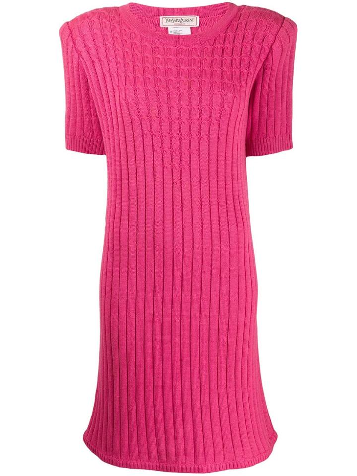 Yves Saint Laurent Vintage 1980's Cable Knit Ribbed Dress - Pink
