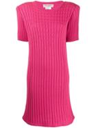 Yves Saint Laurent Vintage 1980's Cable Knit Ribbed Dress - Pink