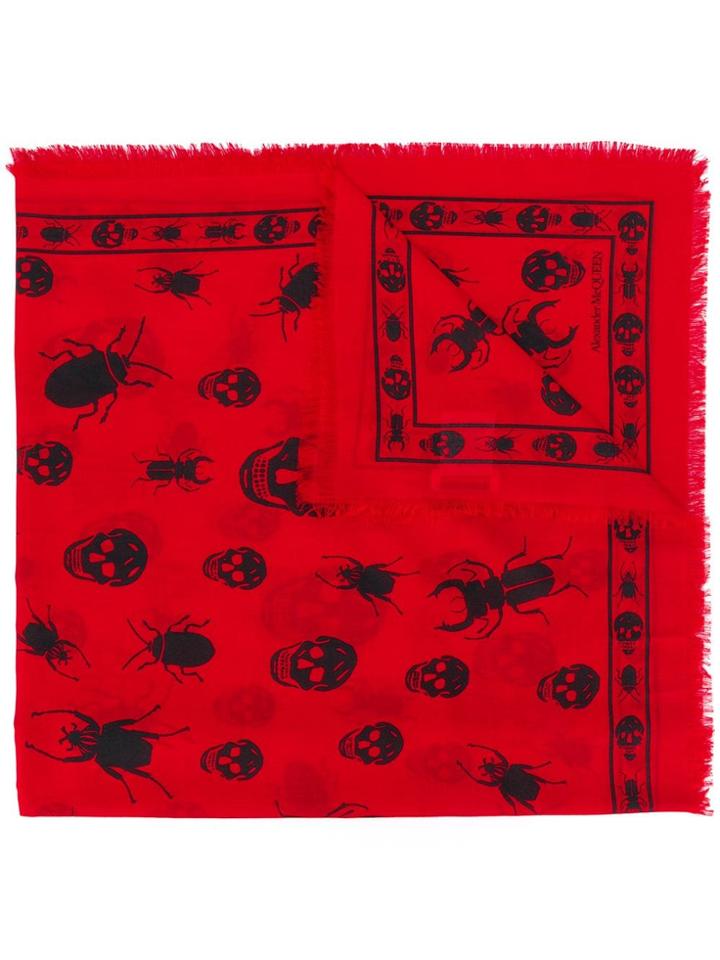 Alexander Mcqueen Skull Insect Scarf - Red