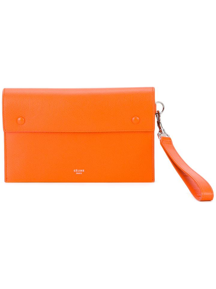 Céline Logo Print Clutch Bag, Women's, Yellow/orange, Leather