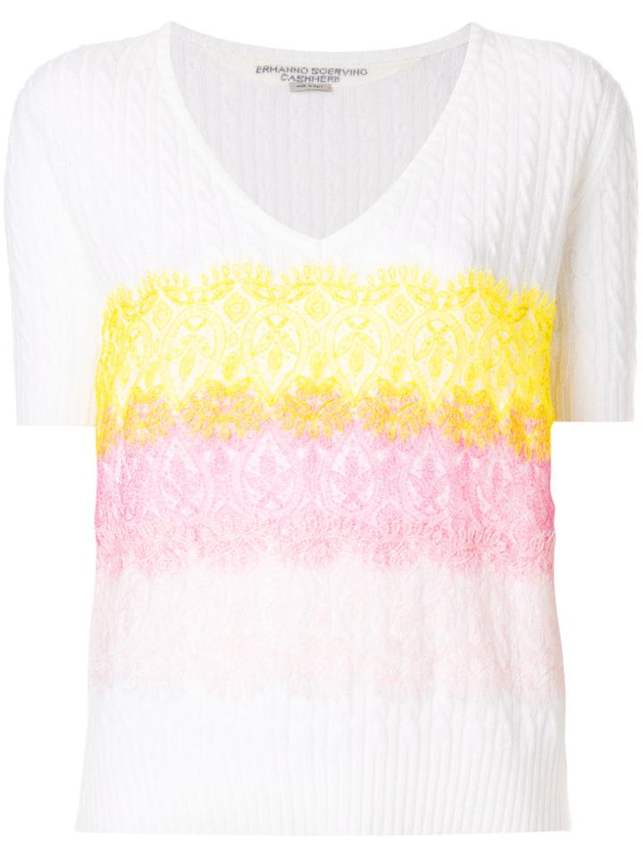 Ermanno Scervino Contrast Lace Trim Knitted Jumper - White