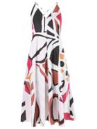Andrea Marques V-neck Printed Dress, Women's, Size: 36, White, Cotton