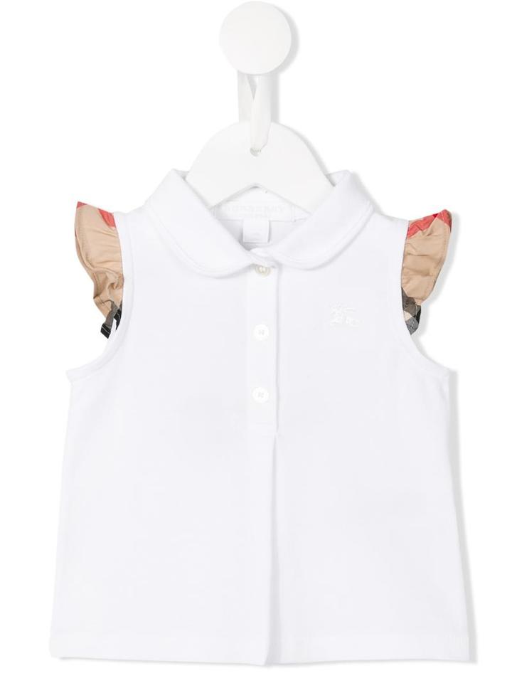 Burberry Kids Check Ruffle Trim Polo Shirt, Infant Girl's, Size: 6 Mth, White