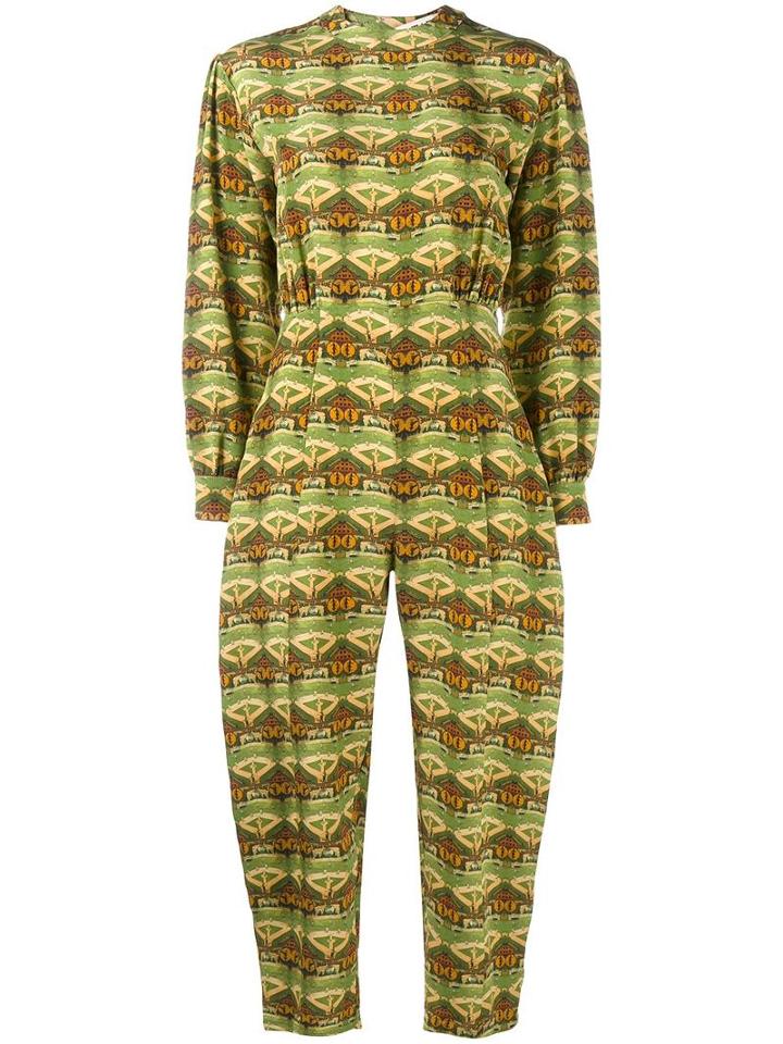 Tata Naka Printed Open Back Jumpsuit, Women's, Size: 8, Green, Silk