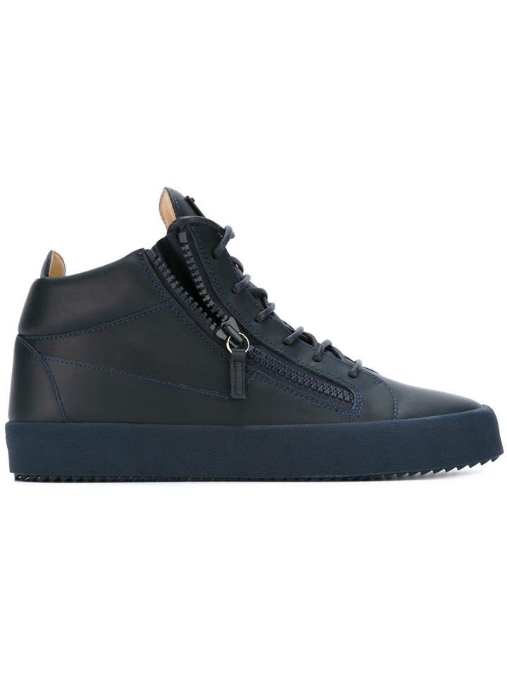 Giuseppe Zanotti Design Kriss Hi-top Sneakers, Men's, Size: 41.5, Blue, Calf Leather/leather/rubber