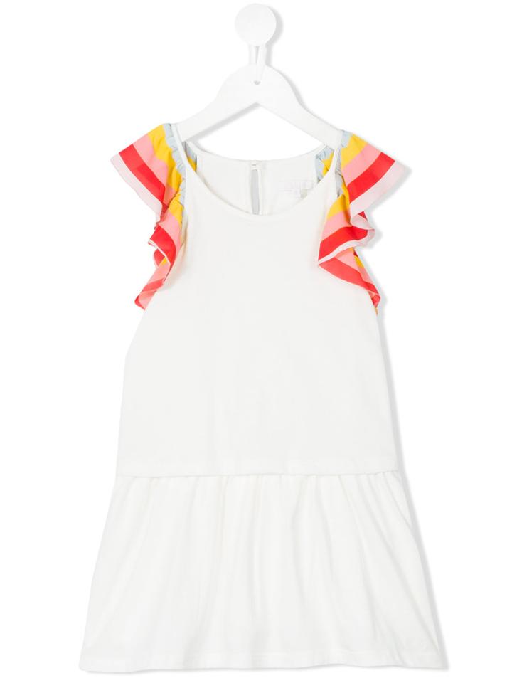 Chloé Kids - Striped Detail Dress - Kids - Cotton/polyester/modal - 10 Yrs, White
