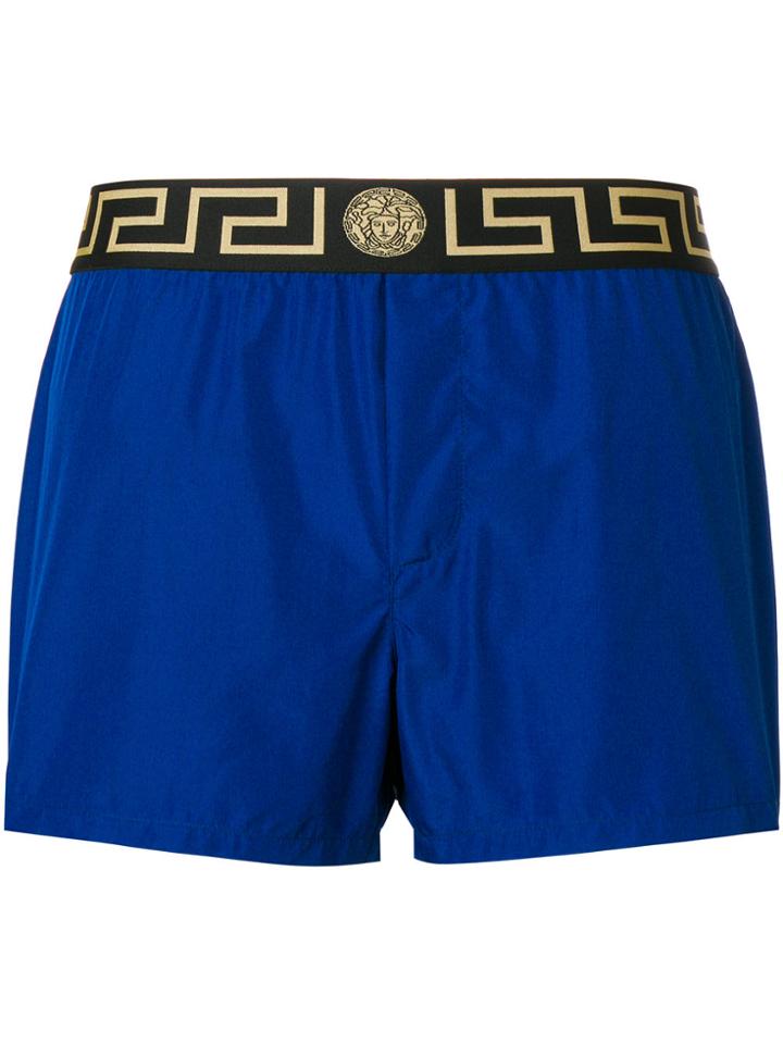 Versace Greek Key Waistband Swim Shorts - Blue