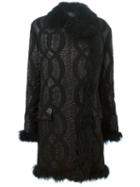 Lanvin Embossed Coat, Women's, Size: 40, Black, Silk/goat Fur/acrylic/lamb Fur
