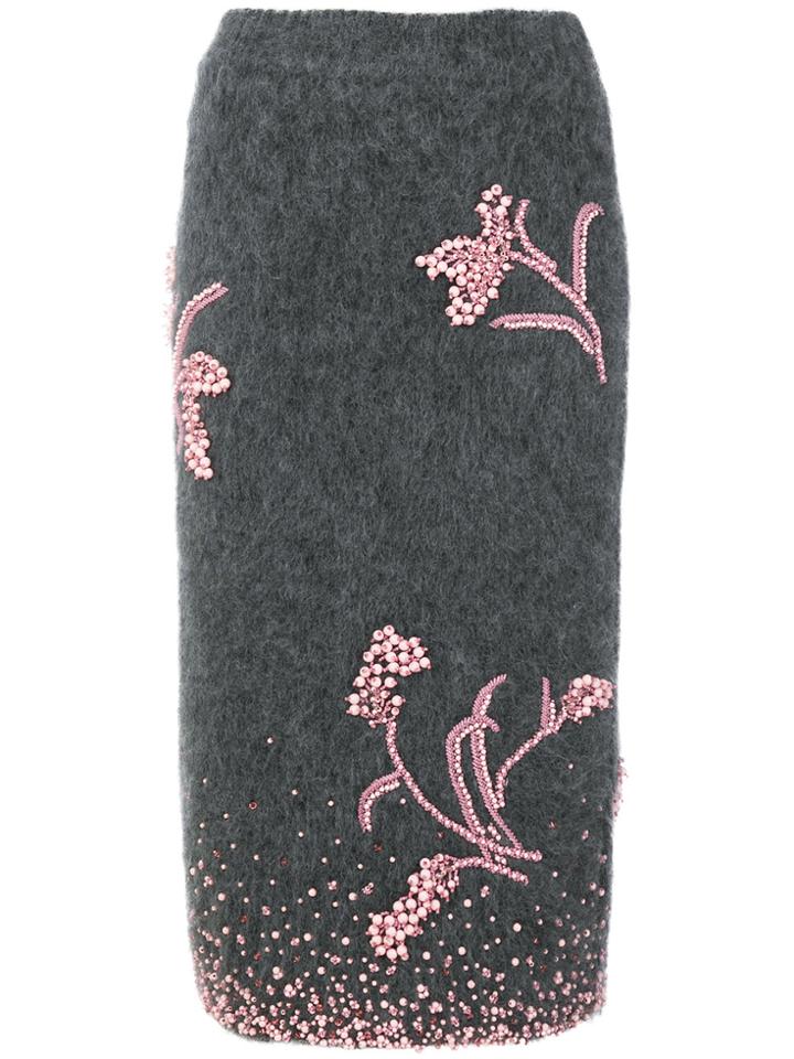Prada Embroidered Knitted Skirt - Grey