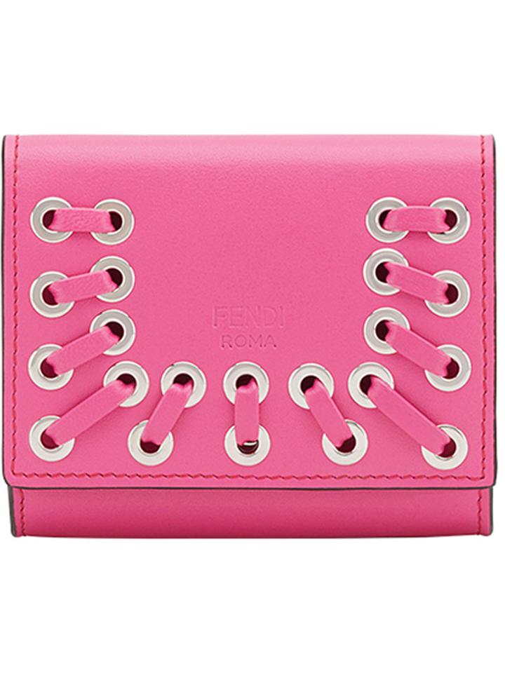 Fendi Eyelet Woven Card Holder - Pink & Purple