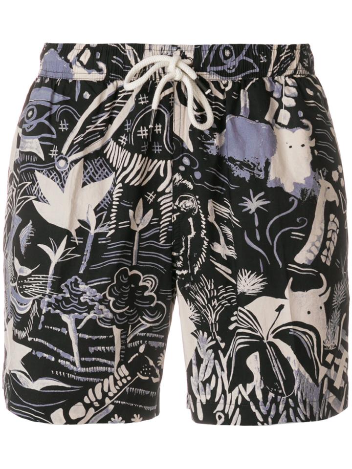 Aspesi Tree Print Swim Shorts - Black