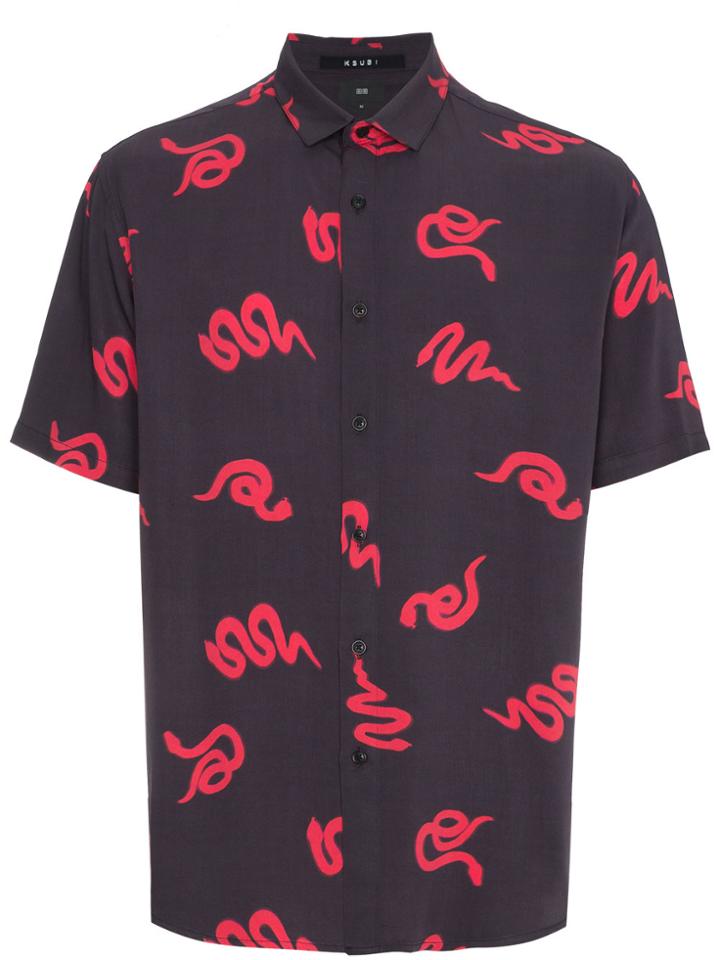 Ksubi Neon Snake Print Short Sleeve Shirt - Blue