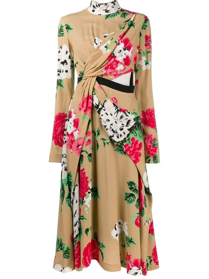Msgm Floral Wrap Dress, Women's, Size: 40, Beige, Polyester/viscose