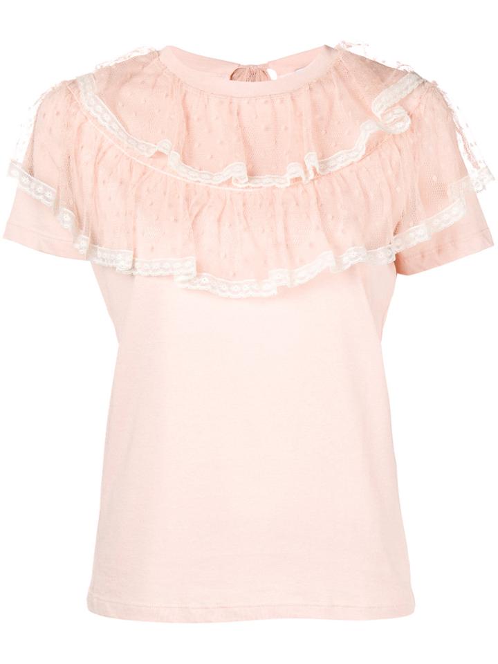 Red Valentino Ruffle Trim T-shirt - Nude & Neutrals