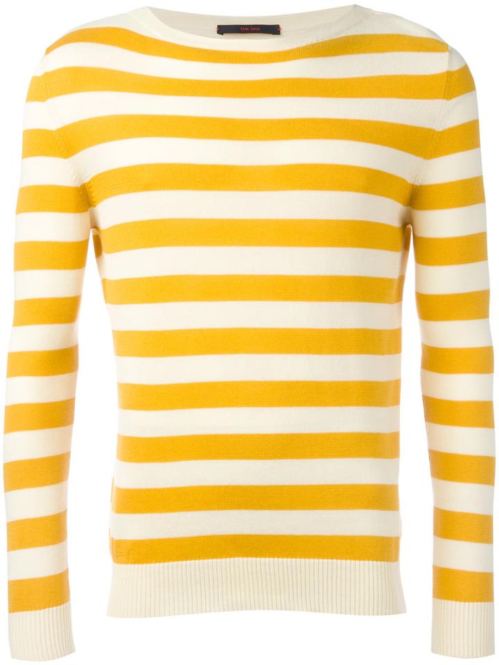 The Gigi Striped Knitted Sweater, Men's, Size: Large, Yellow/orange, Cotton