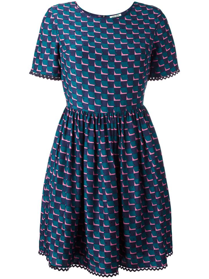 Kenzo Fitted Top, Full Skirt Dress, Women's, Size: 38, Blue, Silk