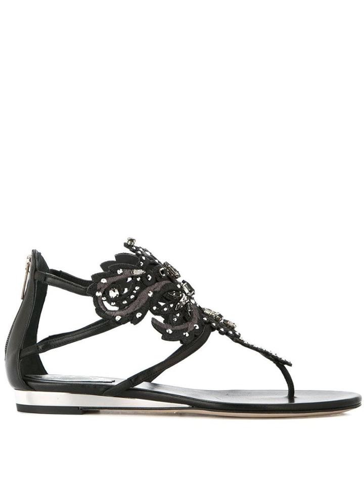 René Caovilla Jewelled Flower Sandals - Black