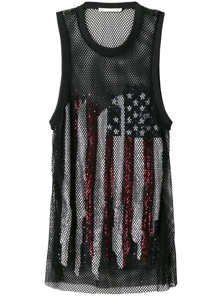 Amen Sequinned Flag Mesh Tank Top - Black