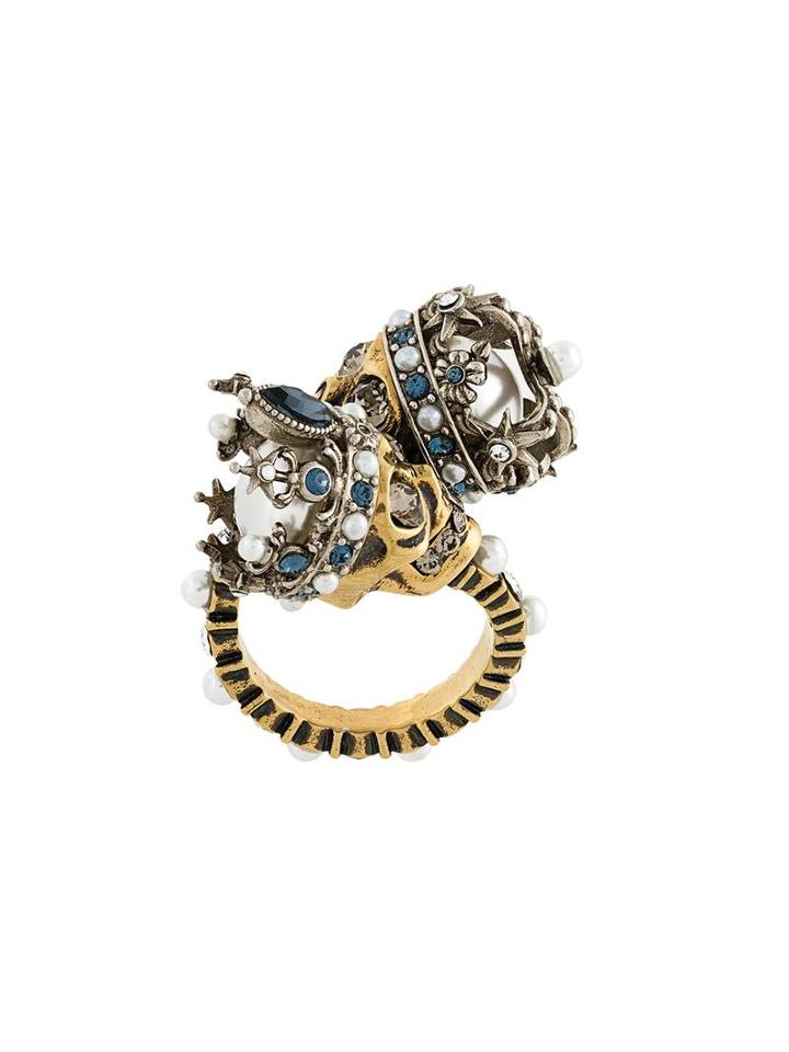 Alexander Mcqueen King And Queen Skull Ring, Women's, Size: 53.1, Metallic