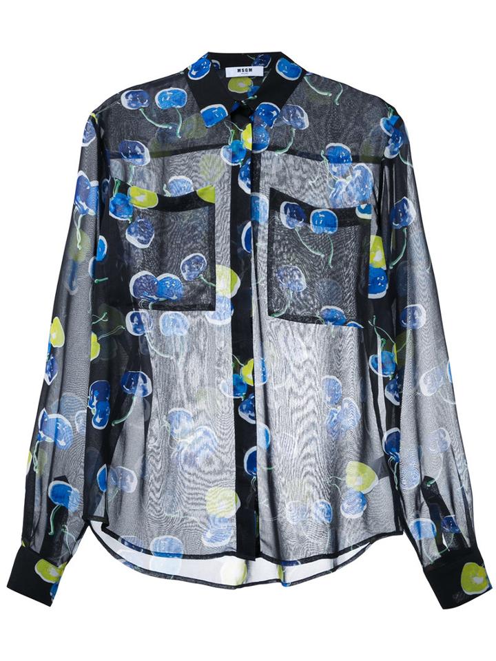 Msgm - Watercolour Cherry Print Shirt - Women - Polyester - 44, Black, Polyester
