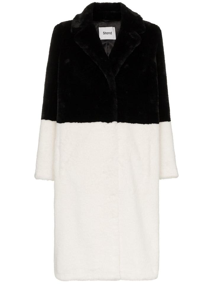 Stand Maribel Single Breasted Bi Colour Faux Fur Coat - Black