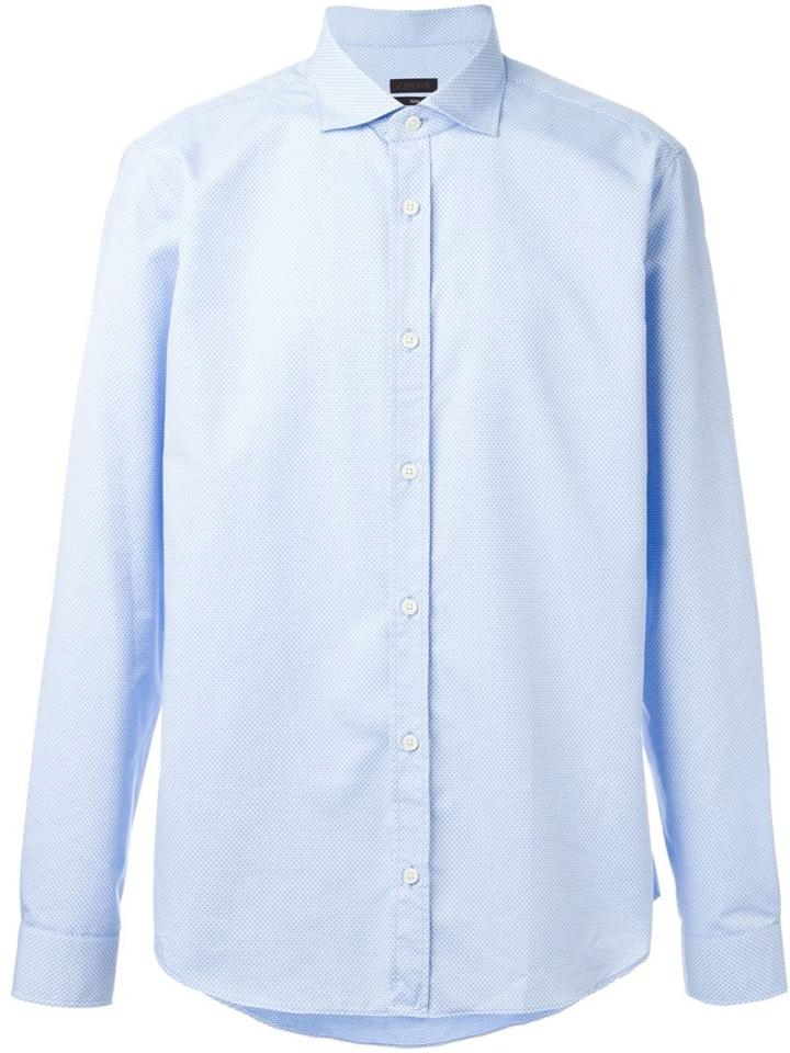 Z Zegna Dotted Print Shirt, Men's, Size: 41, Blue, Cotton