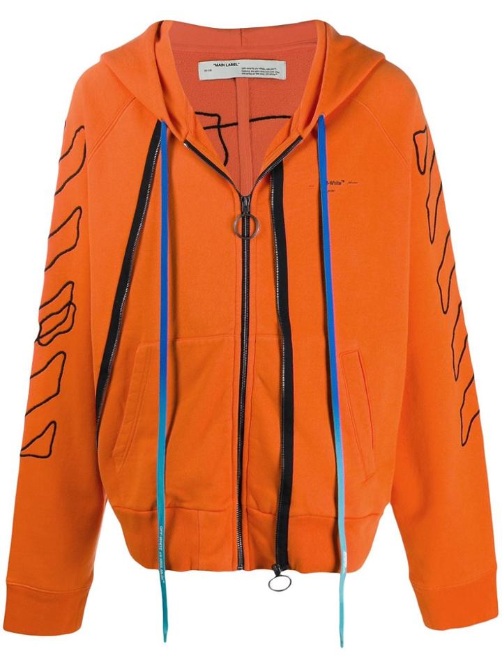 Off-white Abstract Arrows Zipped Hoodie - Orange