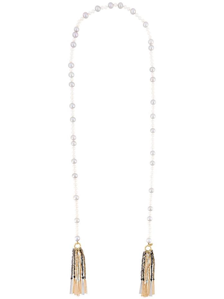 Carolina Bucci Nana Pearl Lariat Necklace With Lucky Tassles, Women's, White