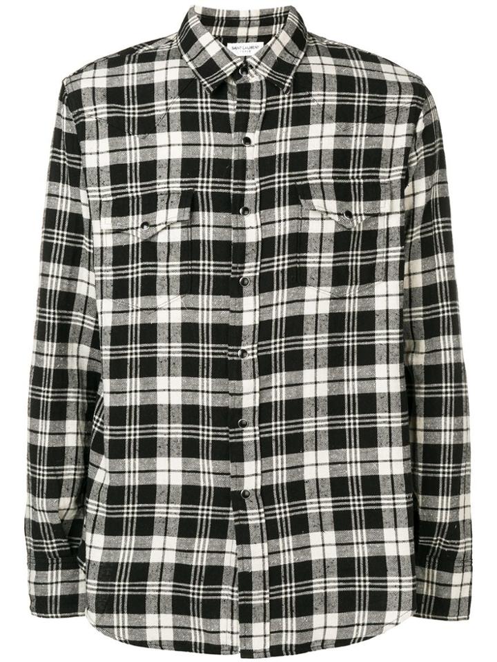 Saint Laurent Classic Western Plaid Shirt - Black