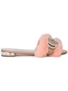 Miu Miu Pink Fur Crystal Buckle Slides - Pink & Purple