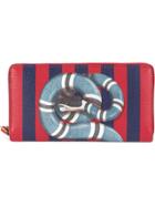 Gucci Kingsnake Print Striped Wallet - Red