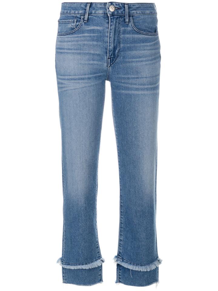 3x1 Cropped Frayed Detail Jeans - Blue