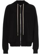 Rick Owens Zipped Grey Drawstring Hoodie - Black