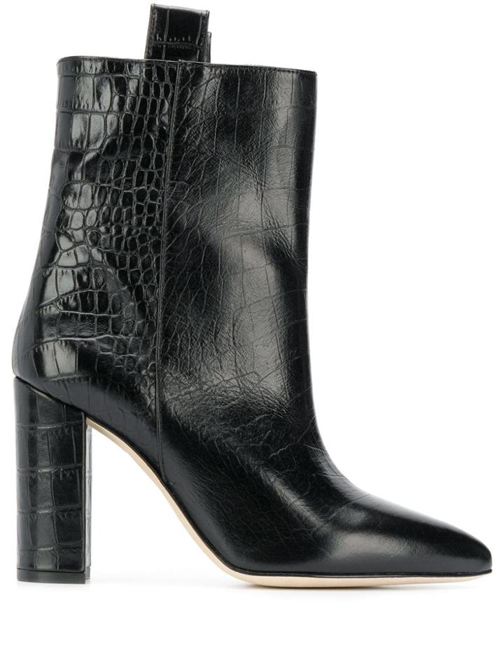 Paris Texas Crocodile Effect Ankle Boots - Black