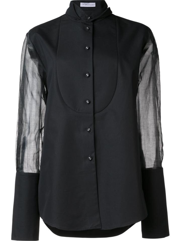 J.w.anderson Sheer Sleeves Shirt, Women's, Size: 10, Black, Cotton