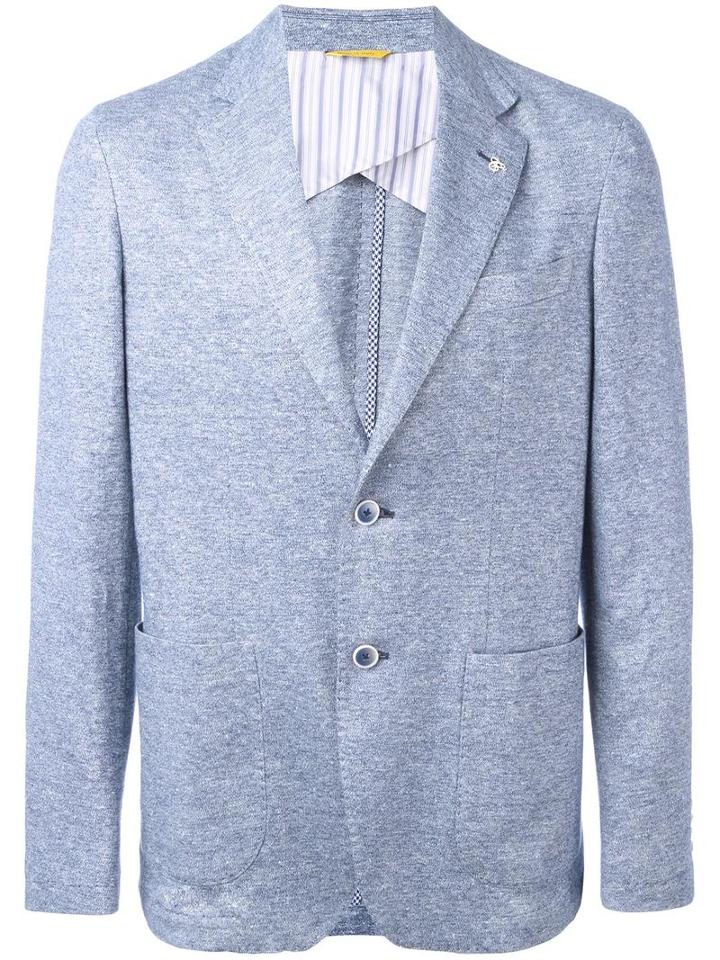 Canali Patch Pocket Blazer, Men's, Size: 56, Blue, Cotton/linen/flax/cupro