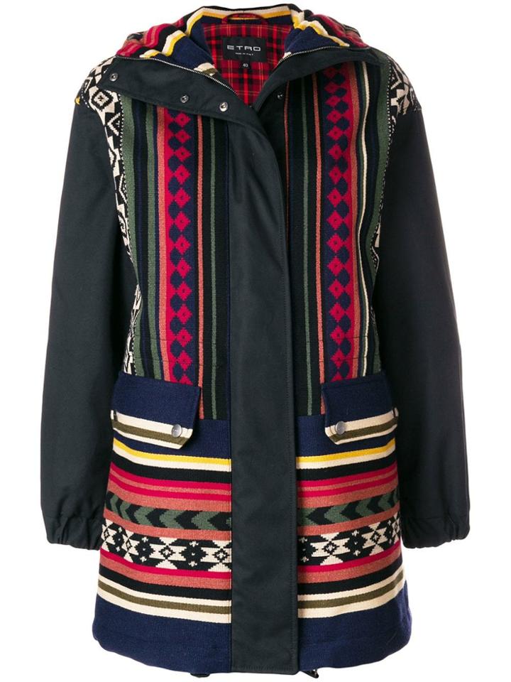 Etro Geometric Print Parka Coat - Black