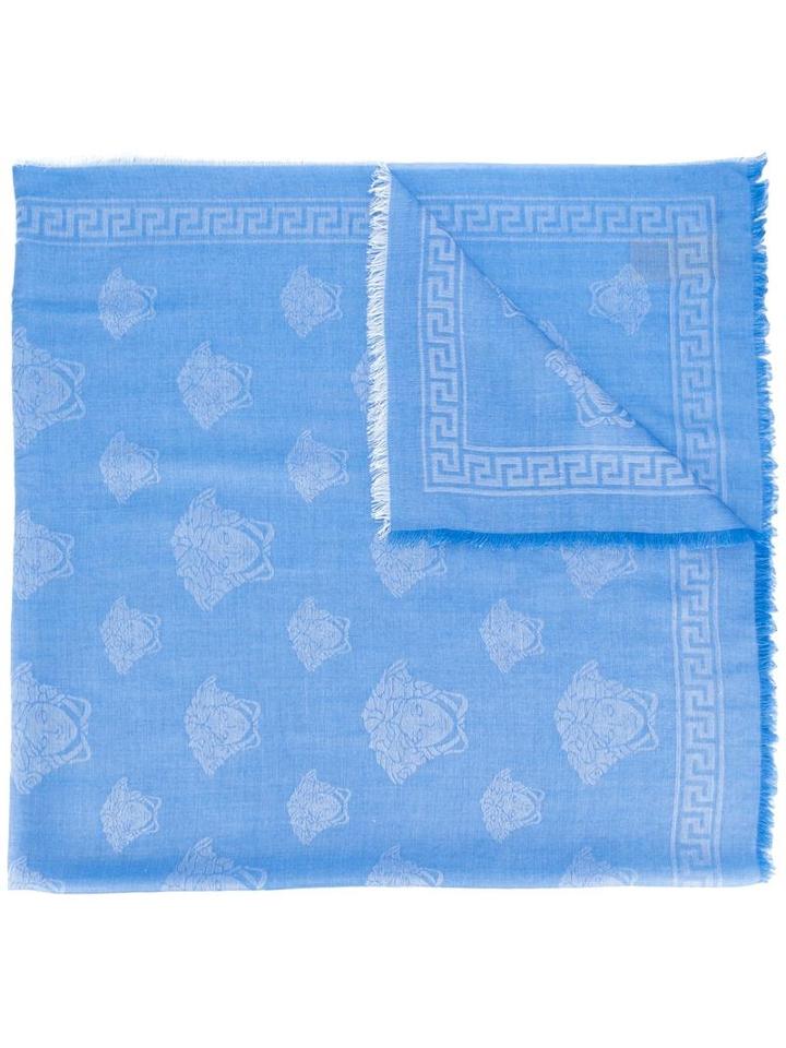 Versace Frayed Medusa Pattern Stole, Blue, Modal/wool/silk