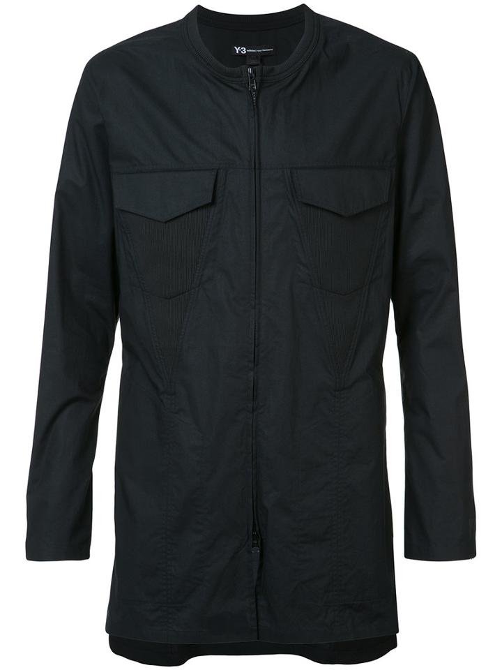 Y-3 Zipped Long Shirt, Men's, Size: Large, Black, Cotton